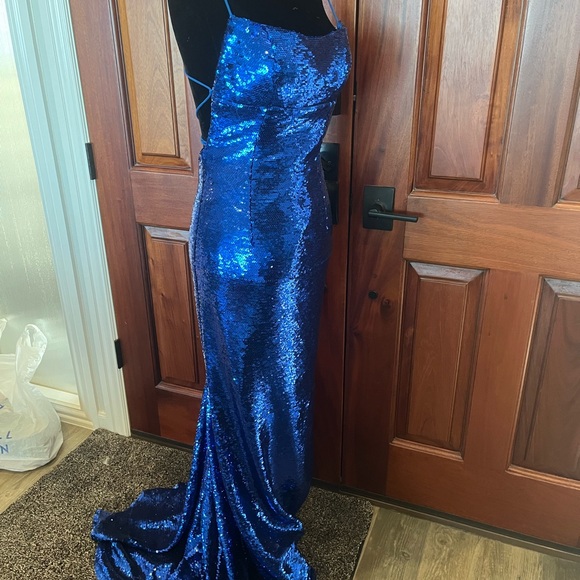 Sherri Hill Bright Blue Sequin Strappy Back Formal Dress Size 4 Prom Homecoming - Picture 12 of 15